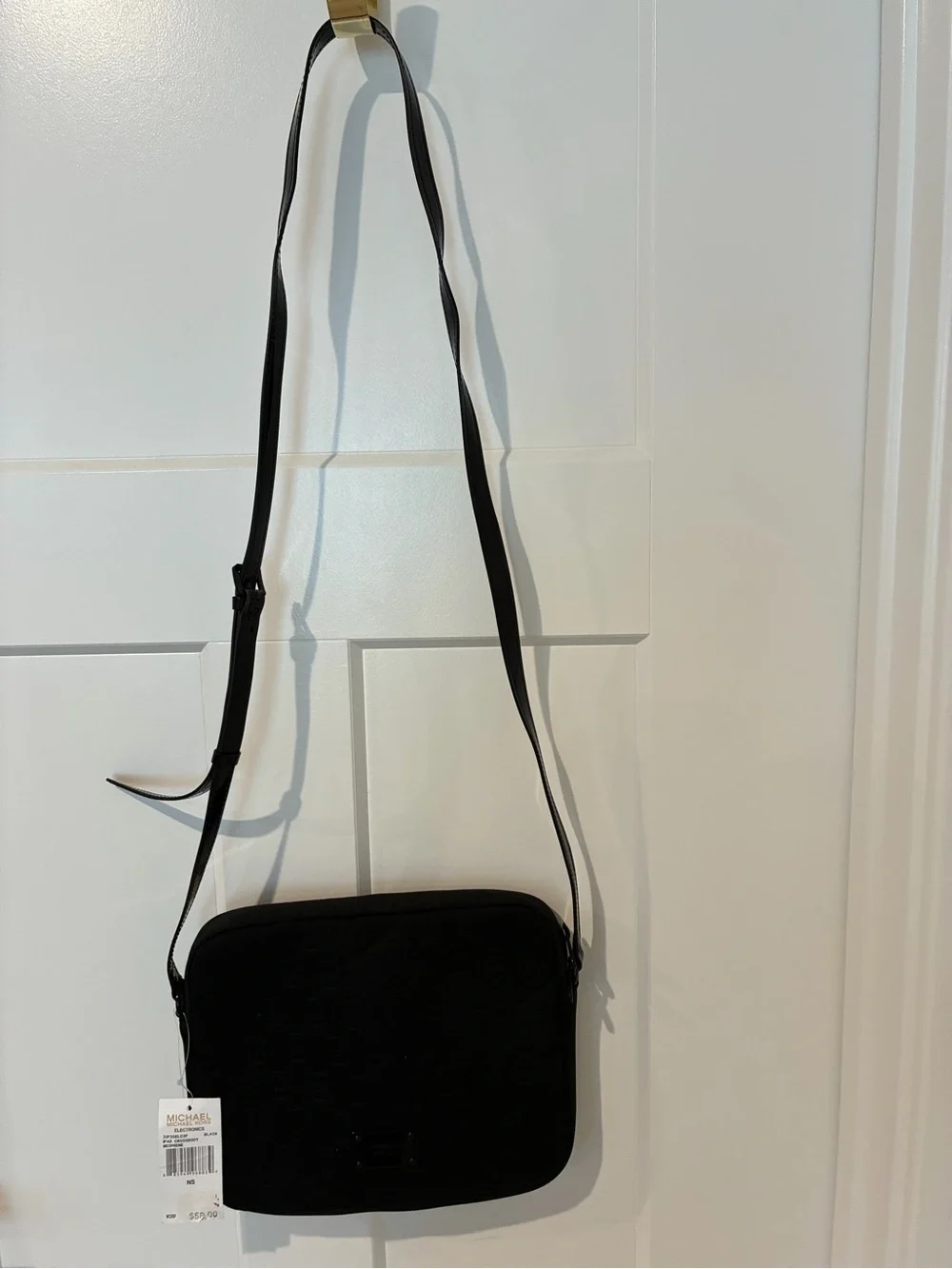 NWT Michael Kors Black Neoprene Embossed MK Logo Crossbody Tech Bag